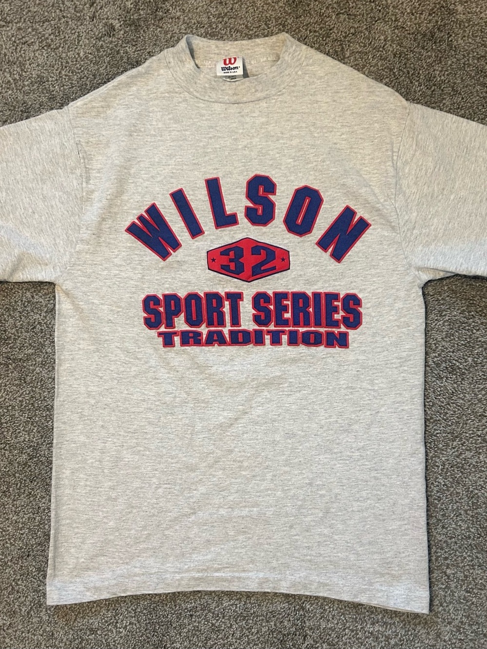 Vintage 90s Wilson Mens T Shirt Large Made in USA Graphic Blue Layered Sleeve